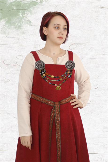 ANNA : Red - Medieval Viking Wool Apron Dress
