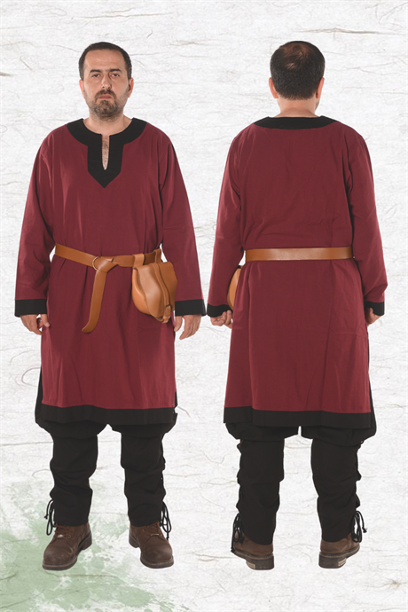 ARTHUR Burgundy/Black Tunic : Medieval Viking Renaissance Reenactment Mens Tunic
