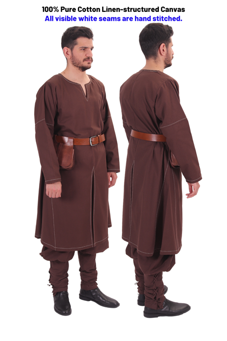 ARVID Brown Cotton Canvas Tunic : Medieval Viking Long sleeve cotton Handstitched canvas tunic 