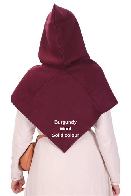 DIARA Burgundy Wool - Medieval Viking Unisex Hood 