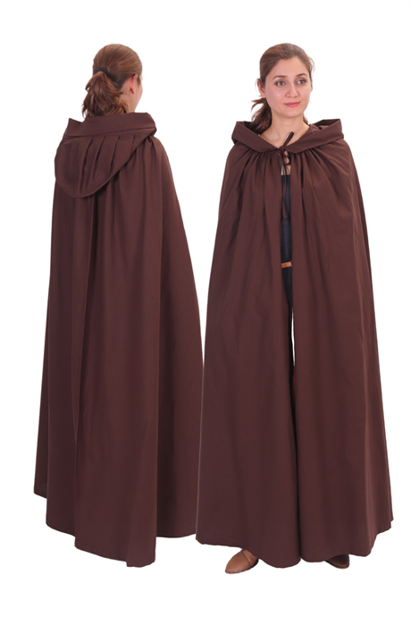 DINA Brown Hooded Cloak - Medieval Viking Larp Renaissance Pleated Hood Cloak . Made in Turkey by bycalvina