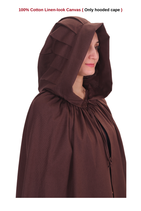 DINA Brown Hooded Cloak - Medieval Viking Larp Renaissance Pleated Hood Cloak . Made in Turkey by bycalvina