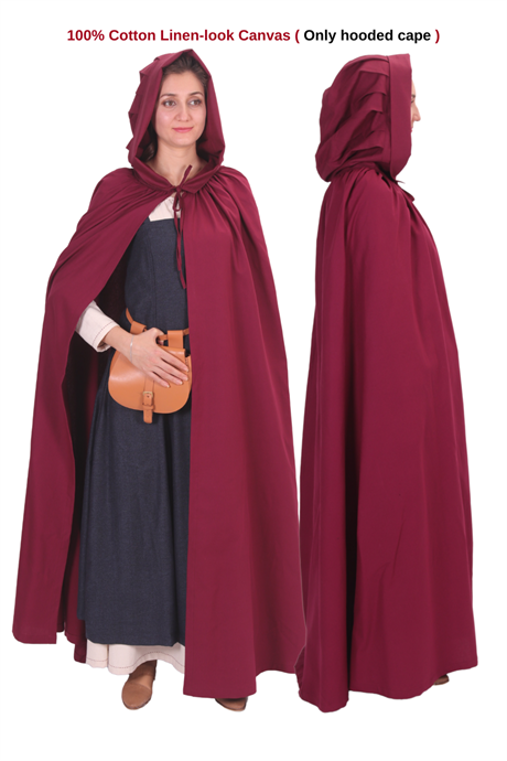 DINA Burgundy  Hooded Cloak - Medieval Viking Larp Renaissance Pleated Hood Cloak . Made in Turkey by bycalvina