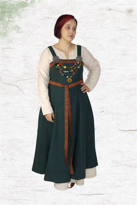 FIONA : Green - Medieval Viking Wool Apron Dress