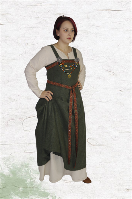 FIONA : Khaki - Medieval Viking Wool Apron Dress