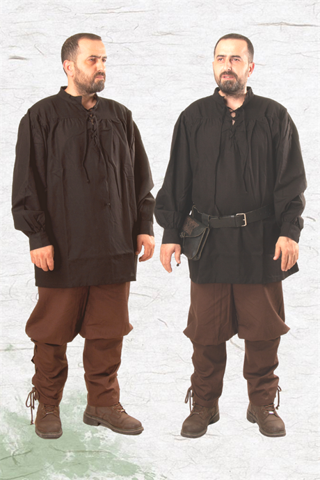 HERMES Black Cotton Shirt : Medieval Viking Larp and Renaissance Shirt