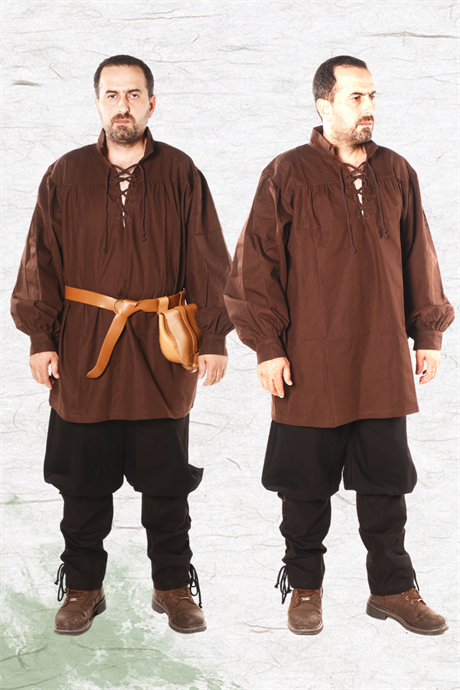HERMES Brown Cotton Shirt : Medieval Viking Larp and Renaissance Shirt