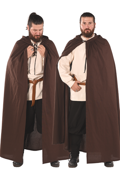 HERO Brown Pure Cotton Canvas : Medieval Viking Renaissance Larp and Reeanctment Unisex Cotton Hooded Cloak. Produced in İstanbul/Turkey by bycalvina.us 