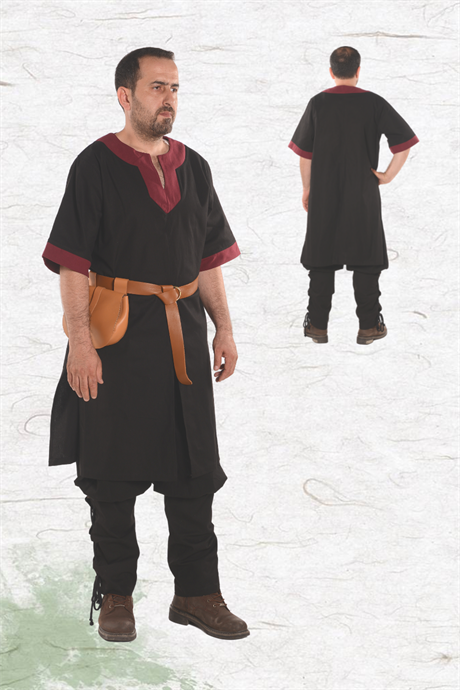 LOKI Cotton Black/Burgundy Tunic : Medieval Viking Renaissance Reenactment Mens Tunic