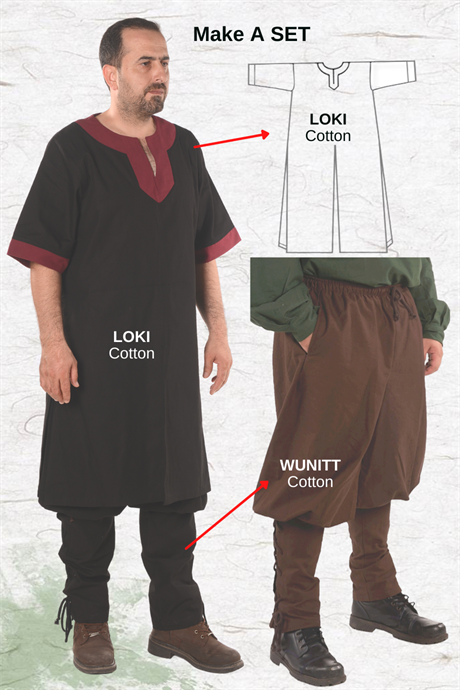 LOKI Cotton Black/Burgundy Tunic : Medieval Viking Renaissance Reenactment Mens Tunic