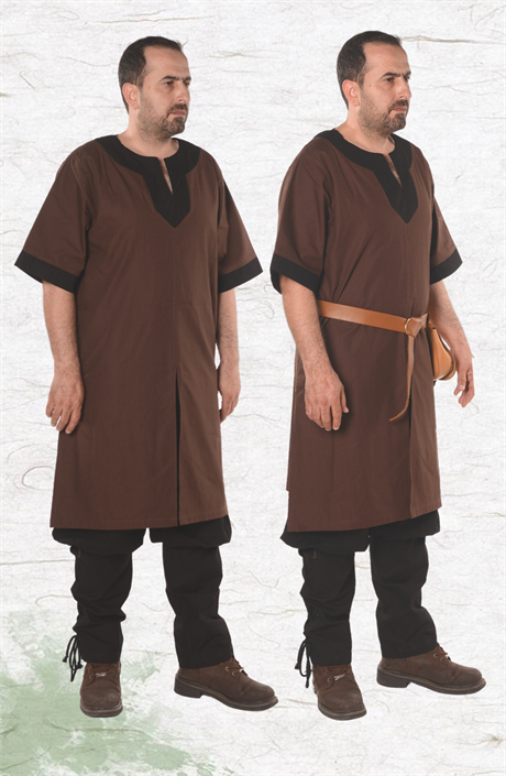 LOKI Cotton Brown/Black Tunic : Medieval Viking Renaissance Reenactment Mens Tunic