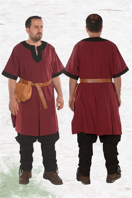 LOKI Cotton Burgundy/Black Tunic : Medieval Viking Renaissance Reenactment Mens Tunic