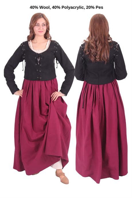 LORICA Black  Wool Bodice - Medieval Viking Middle ages Renaissance women  Removeable Sleeve bodice whench 