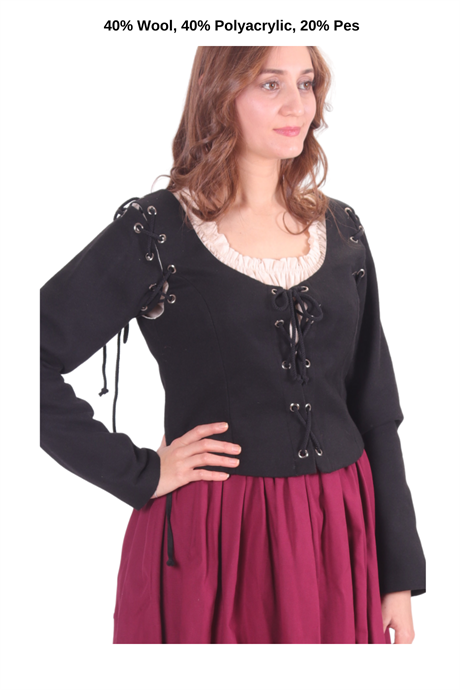 LORICA Black  Wool Bodice - Medieval Viking Middle ages Renaissance women  Removeable Sleeve bodice whench 