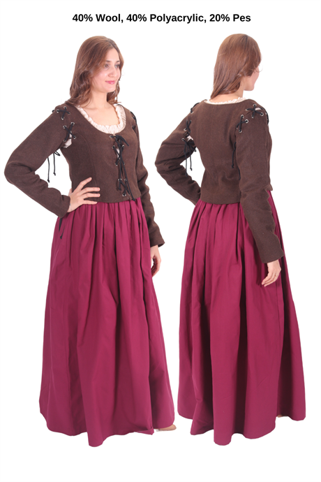 LORICA Brown Wool Bodice - Medieval Viking Middle ages Renaissance women  Removeable Sleeve bodice whench 