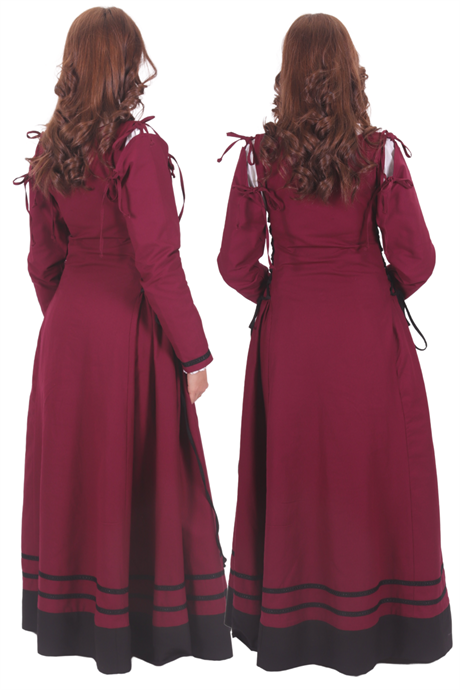 MIA Cotton Burgundy - XV. century inspired, Removeable long sleeve Medieval Viking renaisans women's dress