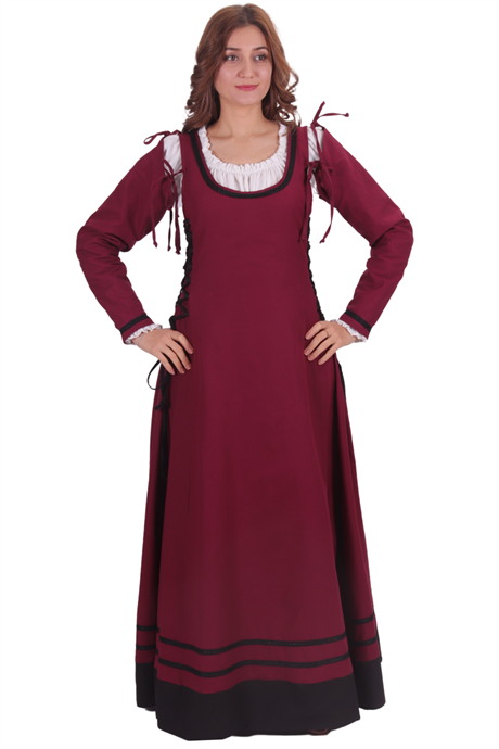 MIA Cotton Burgundy - XV. century inspired, Removeable long sleeve Medieval Viking renaisans women's dress