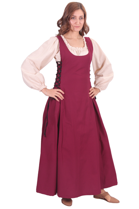 MIRANDA Cotton Burgundy - XV. century inspired, sleeveless Medieval Viking renaisans women's dress