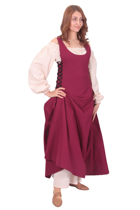 MIRANDA Cotton Burgundy - XV. century inspired, sleeveless Medieval Viking renaisans women's dress