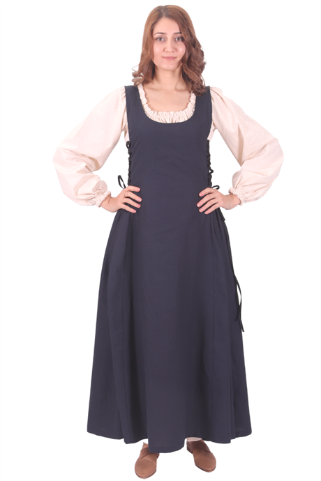 MIRANDA Cotton Dark Blue - XV. century inspired, sleeveless Medieval Viking renaisans women's dress
