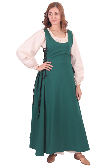 MIRANDA Cotton Forest Green - XV. century inspired, sleeveless Medieval Viking renaisans women's dress