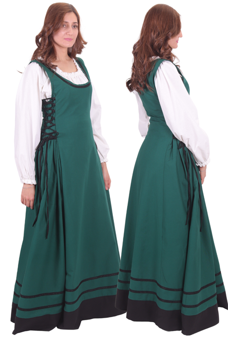 MISHA Cotton Forest Green - XV. century inspired, sleeveless Medieval Viking renaisans women's dress