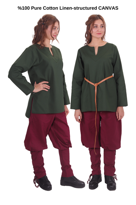 SARA Green Cotton Canvas Tunic : Medieval Viking Larp Middle Ages costume Larp Norse and Reenactment Tunic