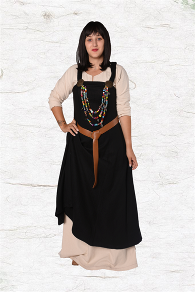 ANNA : Black - Medieval Viking Wool Apron Dress