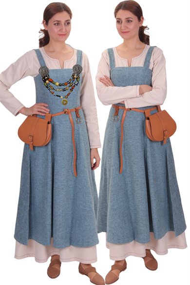 ANNA : Blue - Medieval Viking Wool Apron Dress