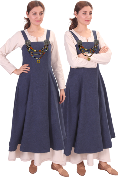 ANNA : indigo blue - Medieval Viking Wool Apron Dress