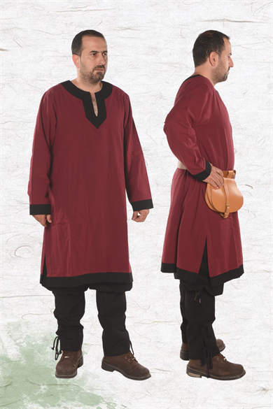 ARTHUR Burgundy/Black Tunic : Medieval Viking Renaissance Reenactment Mens Tunic