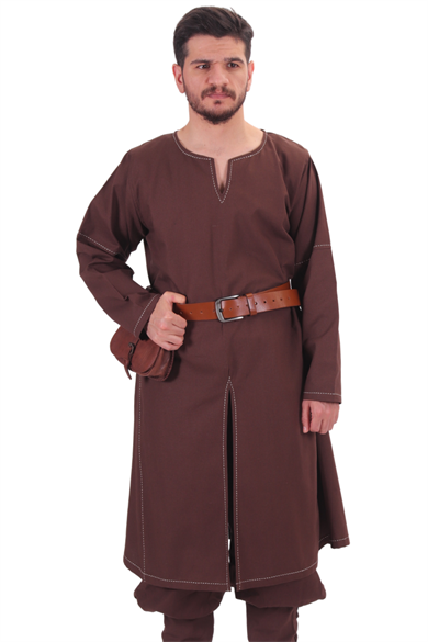 ARVID Brown Cotton Canvas Tunic : Medieval Viking Long sleeve cotton Handstitched canvas tunic 