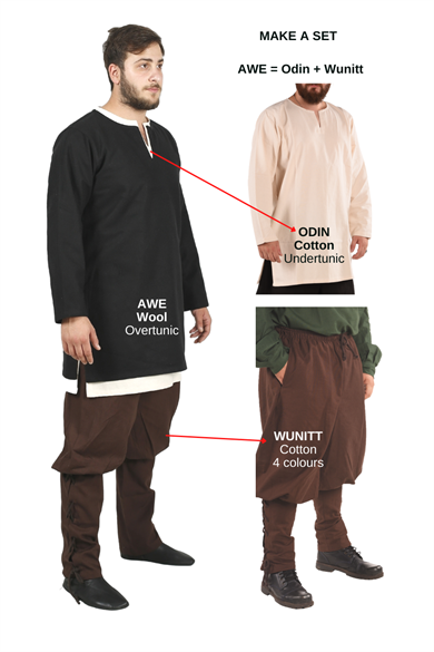 AWE Black Wool Tunic : Medieval Viking Larp and Renaissance Tunic.