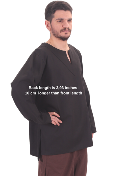 CARA Black Cotton Tunic - Medieval Viking Larp Middle Ages costume Larp Norse and Reenactment Long Sleeve Cotton Canvas  Mens Tunic. 
