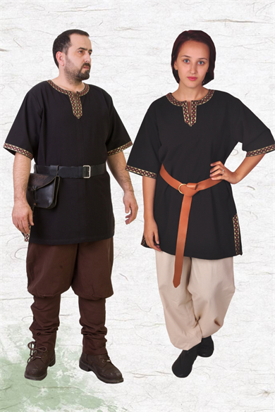 EDGAR Black Cotton Tunic : Medieval Viking Renaissance Reenactment  Mens Undertunic.