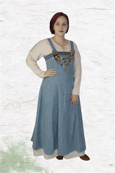 FIONA : Blue - Medieval Viking Wool Apron Dress