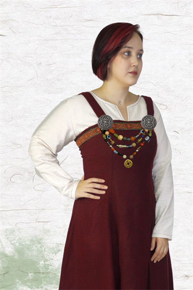 FIONA : Burgundy - Medieval Viking Wool Apron Dress