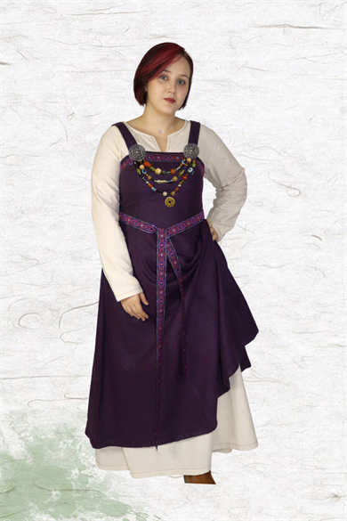 FIONA : Purple - Medieval Viking Wool Apron Dress