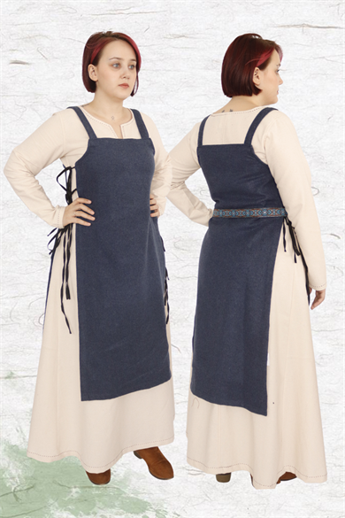 GYDA: Indigo Blue - Medieval Viking Wool Apron Dress