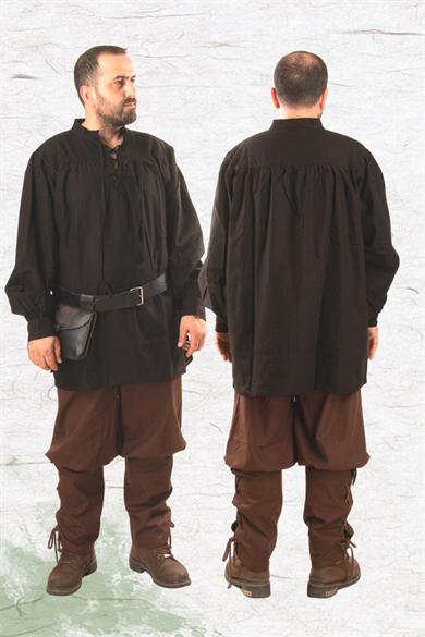 HERMES Black Cotton Shirt : Medieval Viking Larp and Renaissance Shirt