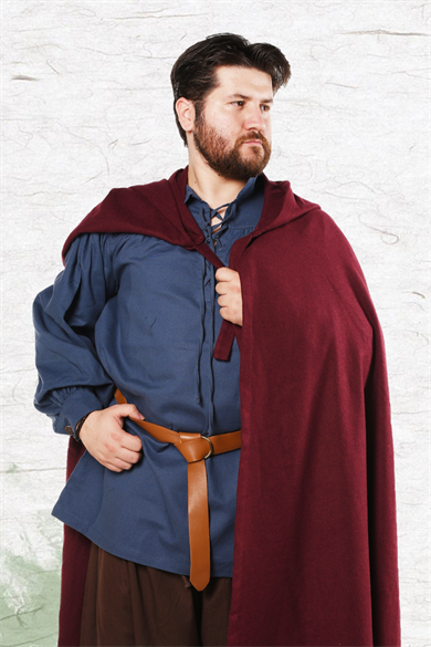 LORD Burgundy :  Medieval Viking Renaissance, Larp and Reeanactment Hooded Wool Cloak