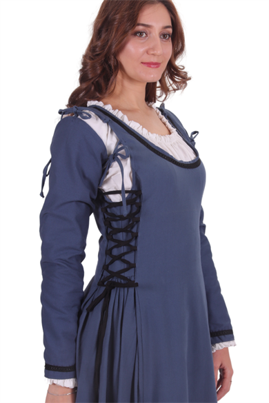MIA Cotton Blue- XV. century inspired, Removeable long sleeve Medieval Viking renaisans women's dress