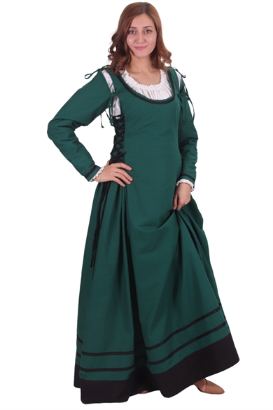 MIA Cotton Forest Green- XV. century inspired, Removeable long sleeve Medieval Viking renaisans women's dress