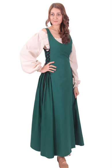 MIRANDA Cotton Forest Green - XV. century inspired, sleeveless Medieval Viking renaisans women's dress