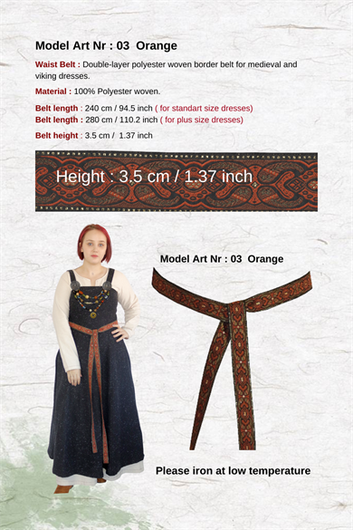 Trim Belt Nr-2 Orange: Double-layer polyester woven border belt for medieval and viking dresses.
