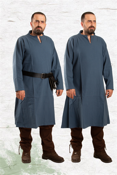 VINZA Blue Cotton Tunic : Medieval Viking Larp and Renaissance Tunic