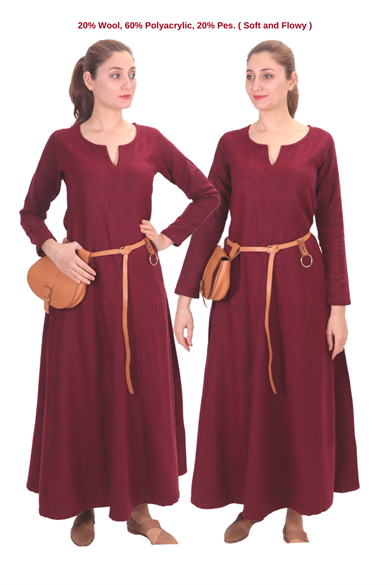 WILMA Burgundy  Wool Dress : Medieval Viking Women Dress