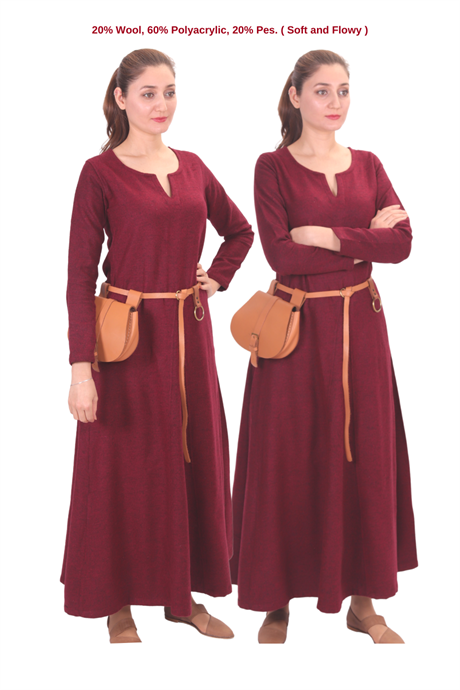 WILMA Burgundy  Wool Dress : Medieval Viking Women Dress