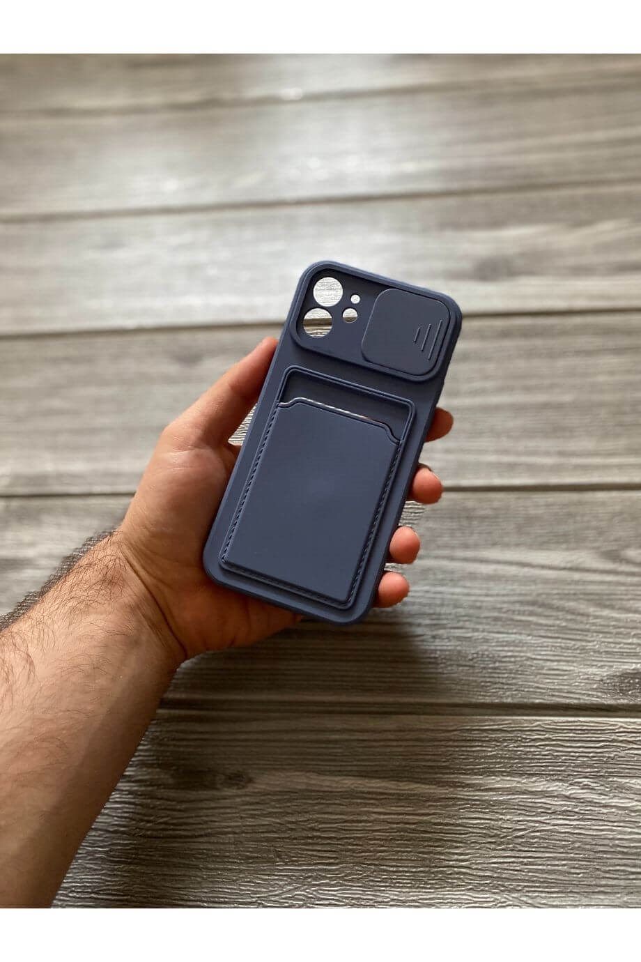 iPhone 12 Lavanta Gri Kart Bölmeli Sürgülü Kılıf