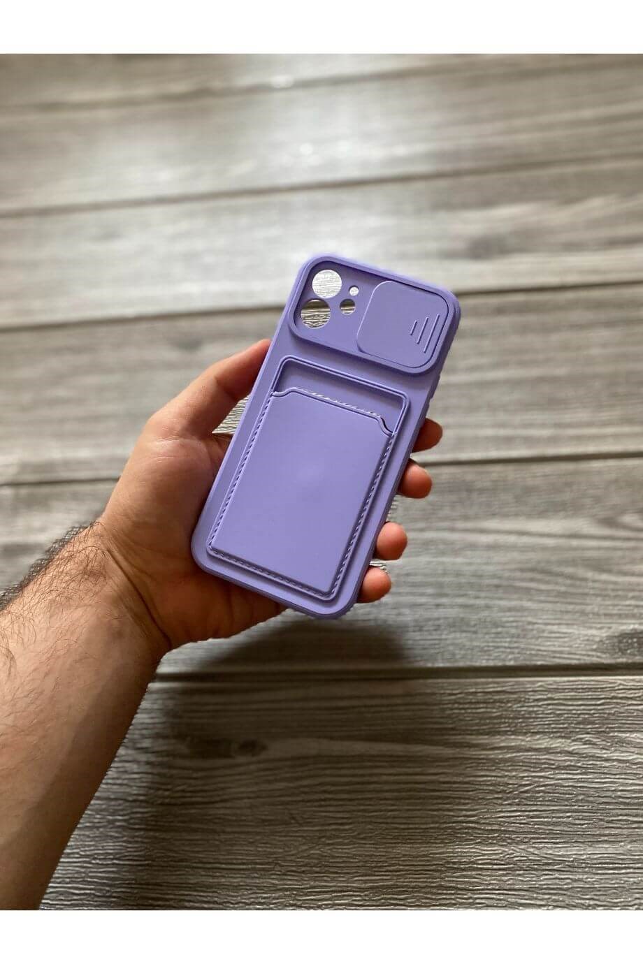 iPhone 12 Lila Kart Bölmeli Sürgülü Kılıf